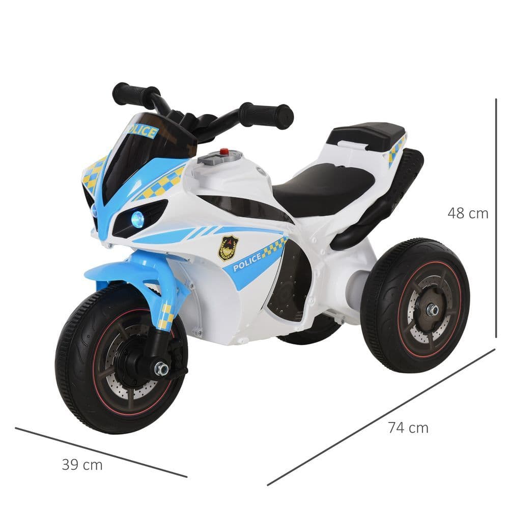 image-HOMCOM Kids Ride-On Police Bike 3-Wheel Vehicle w/ Music Lights 18-36 Mths