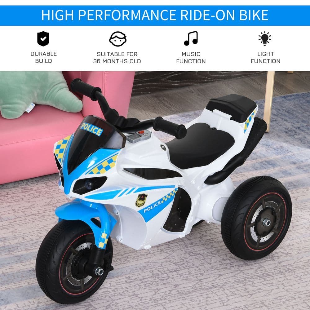image-HOMCOM Kids Ride-On Police Bike 3-Wheel Vehicle w/ Music Lights 18-36 Mths