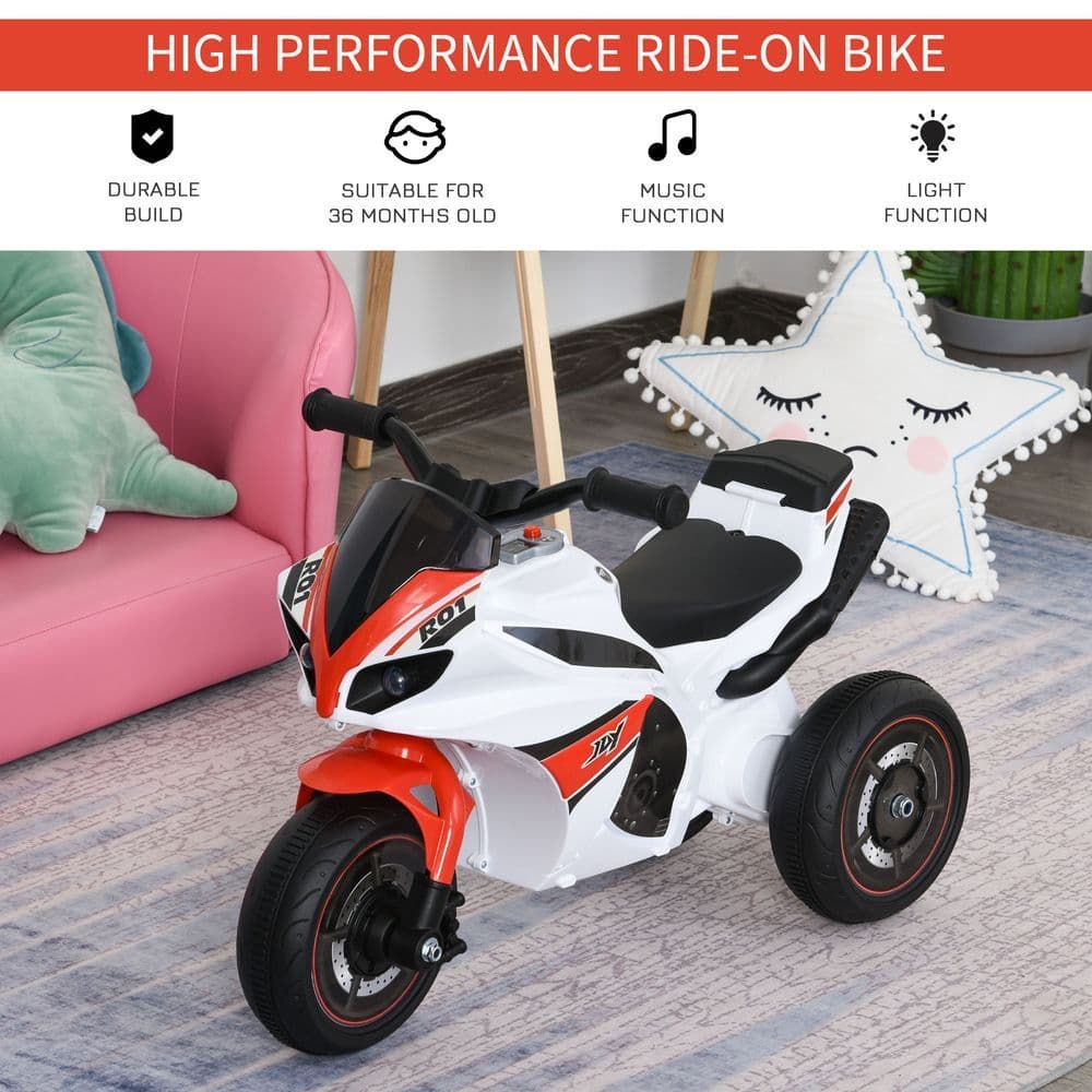 image-Kids Ride-On Police Bike 3-Wheel Vehicle w/ Music Lights 18-36 Mths HOMCOM