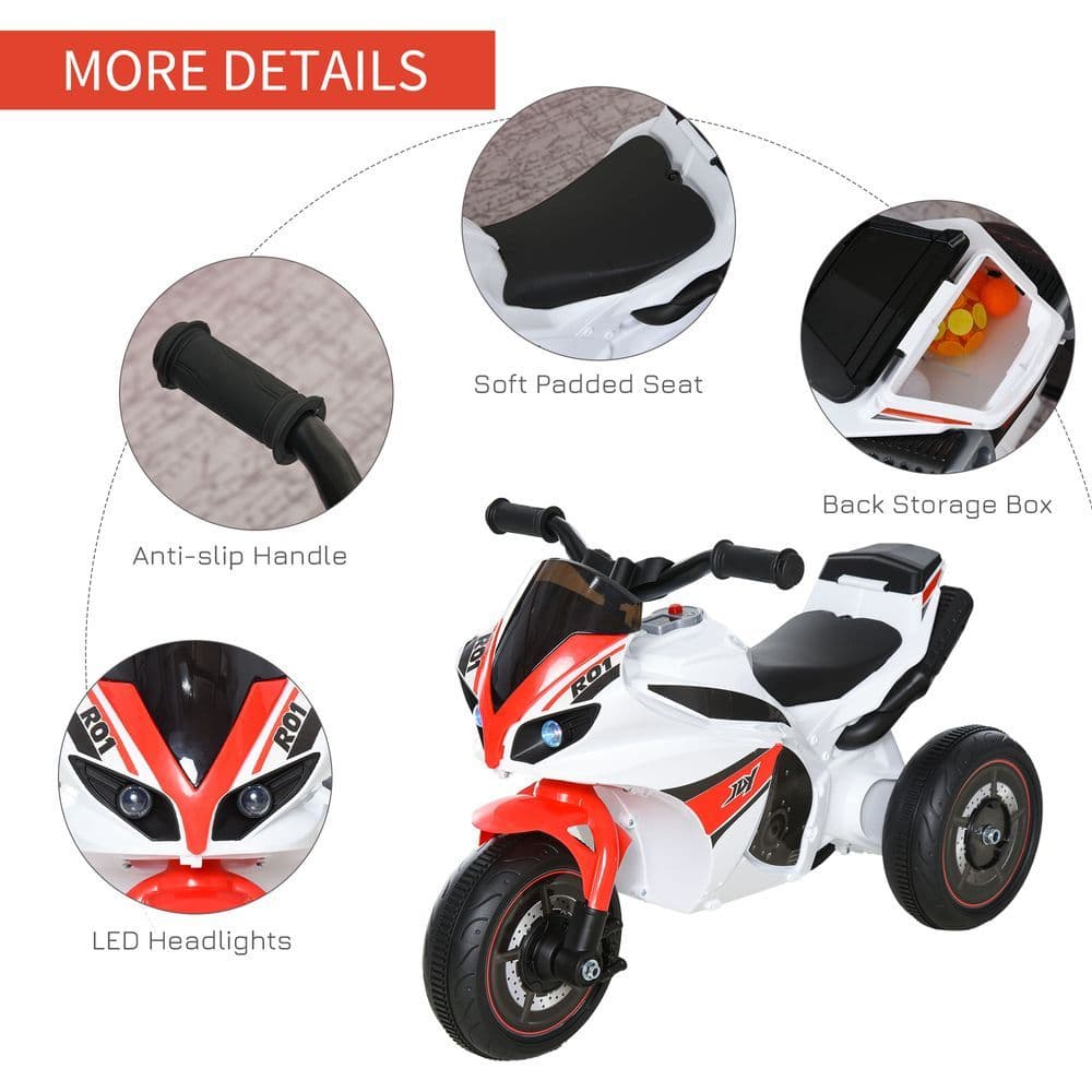 image-Kids Ride-On Police Bike 3-Wheel Vehicle w/ Music Lights 18-36 Mths HOMCOM