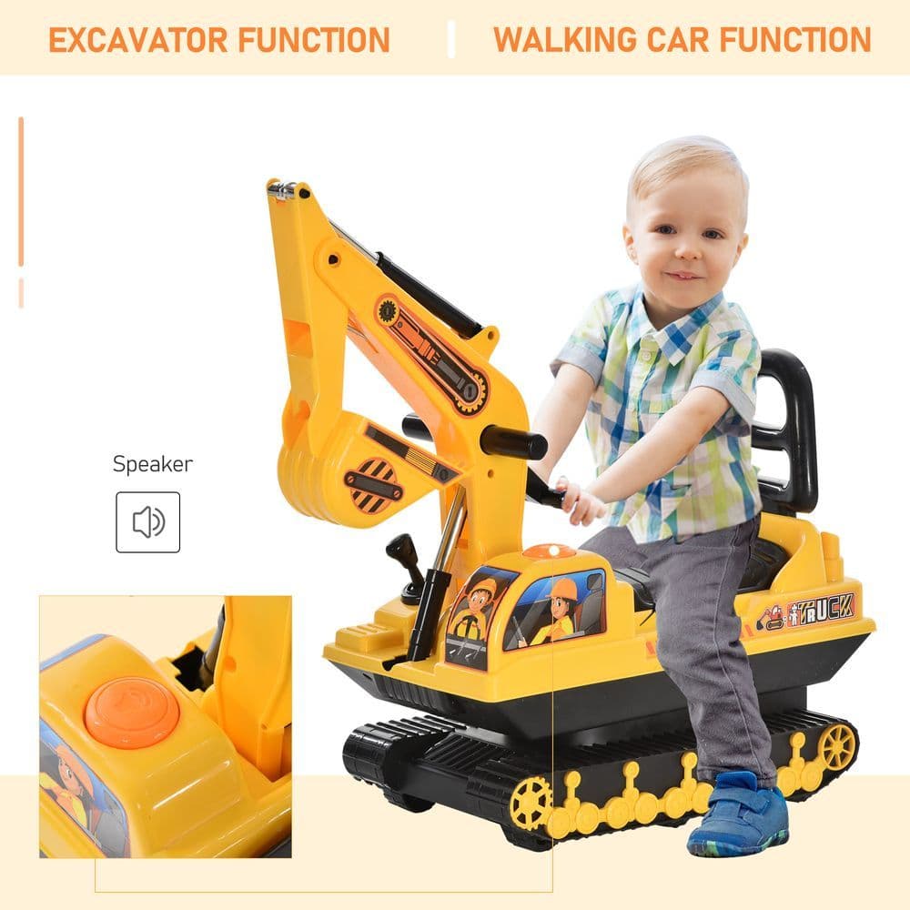 image-Ride On Excavator Toy Tractors Digger Movable Walker Construction Truck HOMCOM