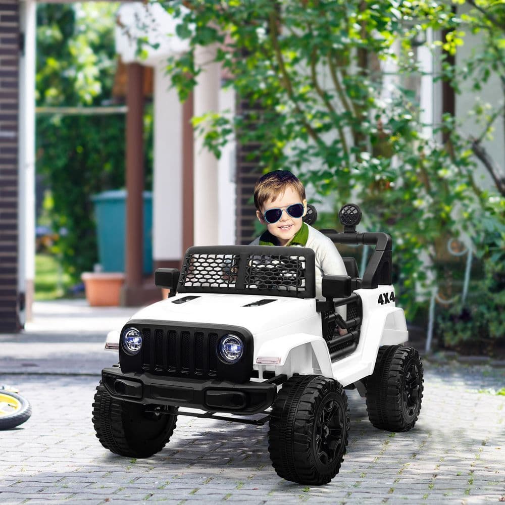 image-12V Kids Electric Ride On Car Truck Off-road Toy Remote Control White HOMCOM