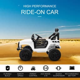 image-12V Kids Electric Ride On Car Truck Off-road Toy Remote Control White HOMCOM
