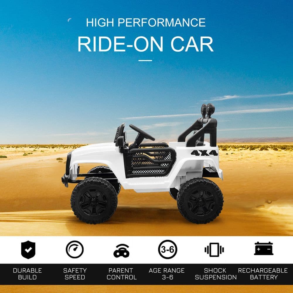 image-12V Kids Electric Ride On Car Truck Off-road Toy Remote Control White HOMCOM
