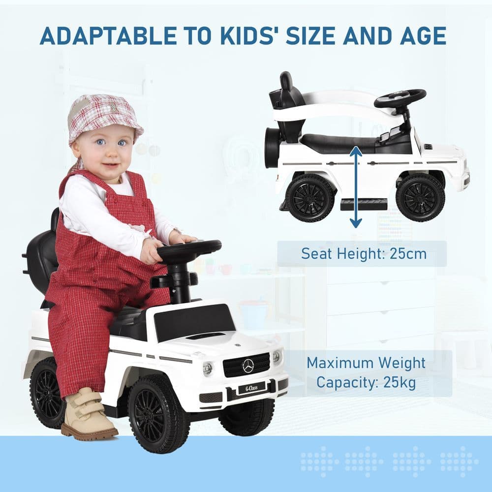 image-Benz G350 Ride-on Sliding Car Floor Slider Stroller Kids Vehicle, White HOMCOM