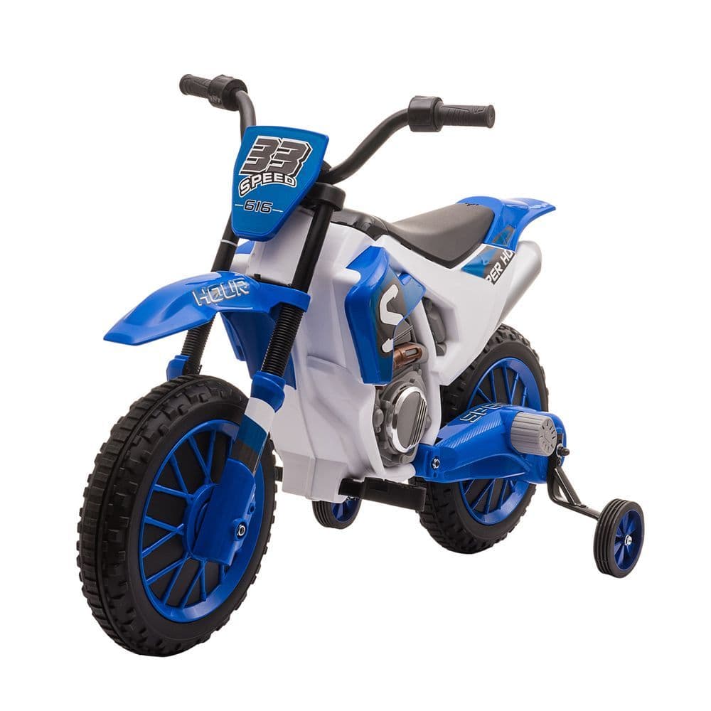 image-12V Kids Electric Motorbike Ride-On Motorcycle Training Wheels - Blue