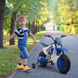 image-12V Kids Electric Motorbike Ride-On Motorcycle Training Wheels - Blue