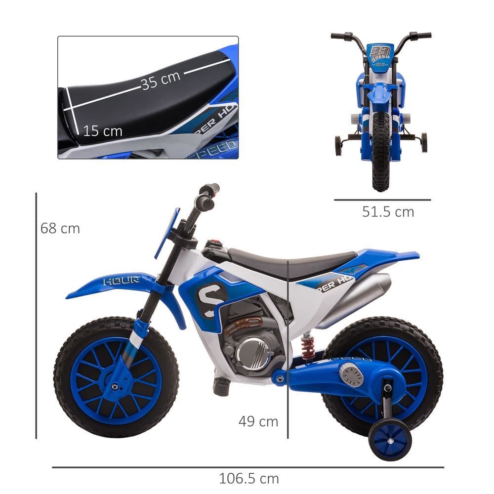 image-12V Kids Electric Motorbike Ride-On Motorcycle Training Wheels - Blue