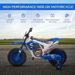 image-12V Kids Electric Motorbike Ride-On Motorcycle Training Wheels - Blue