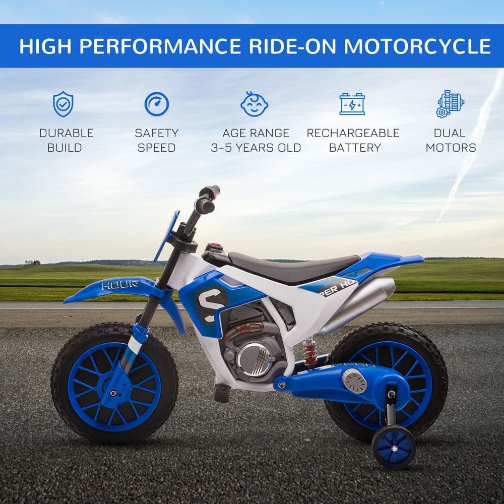 image-12V Kids Electric Motorbike Ride-On Motorcycle Training Wheels - Blue