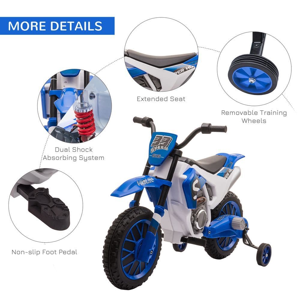image-12V Kids Electric Motorbike Ride-On Motorcycle Training Wheels - Blue
