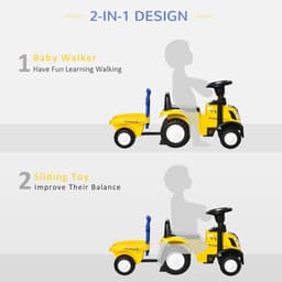 image-Ride On Tractor Toddler Walker Foot To Floor Slider 12-36 Months Yellow HOMCOM