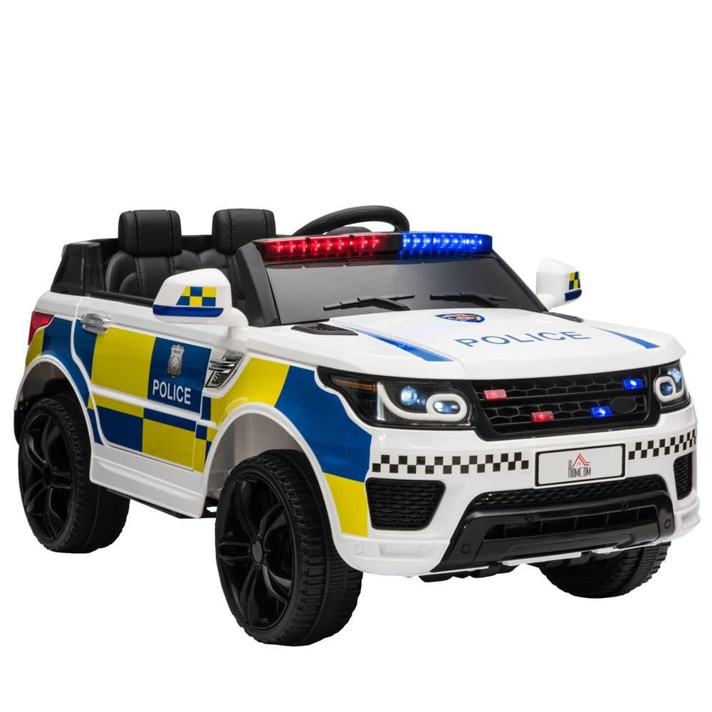 image-12V Kid Electric Ride On Police Car w/ Remote Siren Bluetooth 3-6 Years HOMCOM