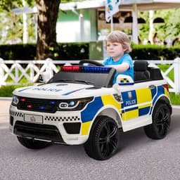 image-12V Kid Electric Ride On Police Car w/ Remote Siren Bluetooth 3-6 Years HOMCOM