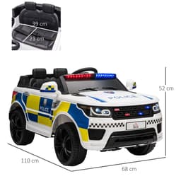 image-12V Kid Electric Ride On Police Car w/ Remote Siren Bluetooth 3-6 Years HOMCOM