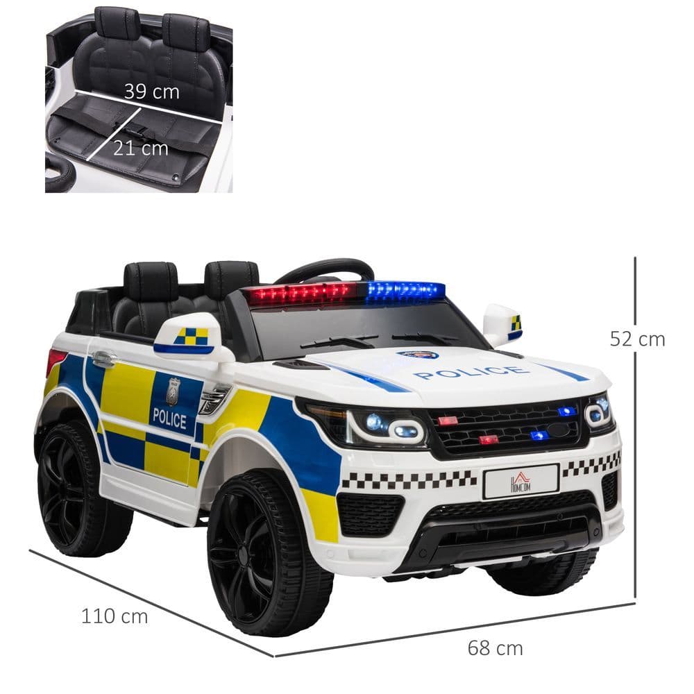 image-12V Kid Electric Ride On Police Car w/ Remote Siren Bluetooth 3-6 Years HOMCOM