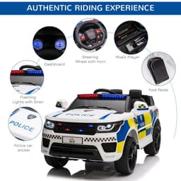 image-12V Kid Electric Ride On Police Car w/ Remote Siren Bluetooth 3-6 Years HOMCOM