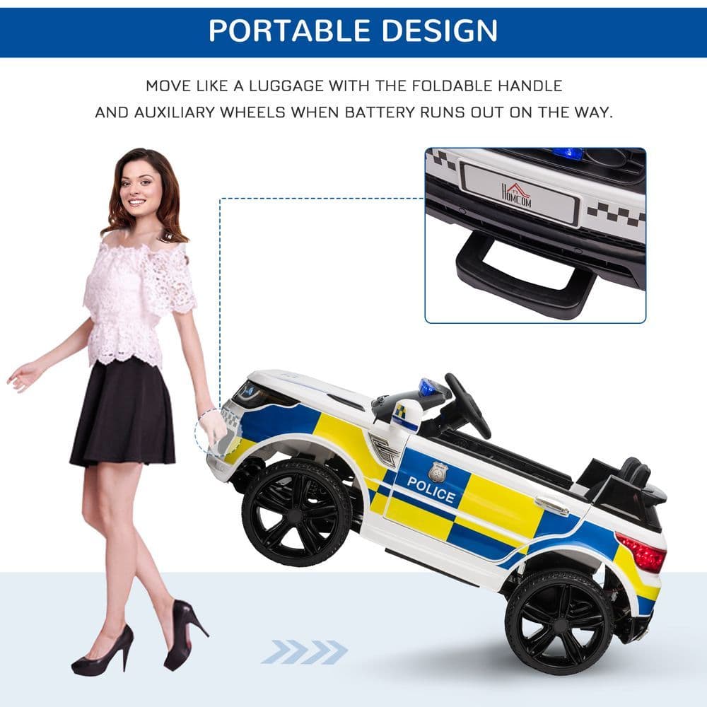 image-12V Kid Electric Ride On Police Car w/ Remote Siren Bluetooth 3-6 Years HOMCOM