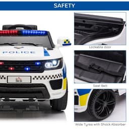 image-12V Kid Electric Ride On Police Car w/ Remote Siren Bluetooth 3-6 Years HOMCOM