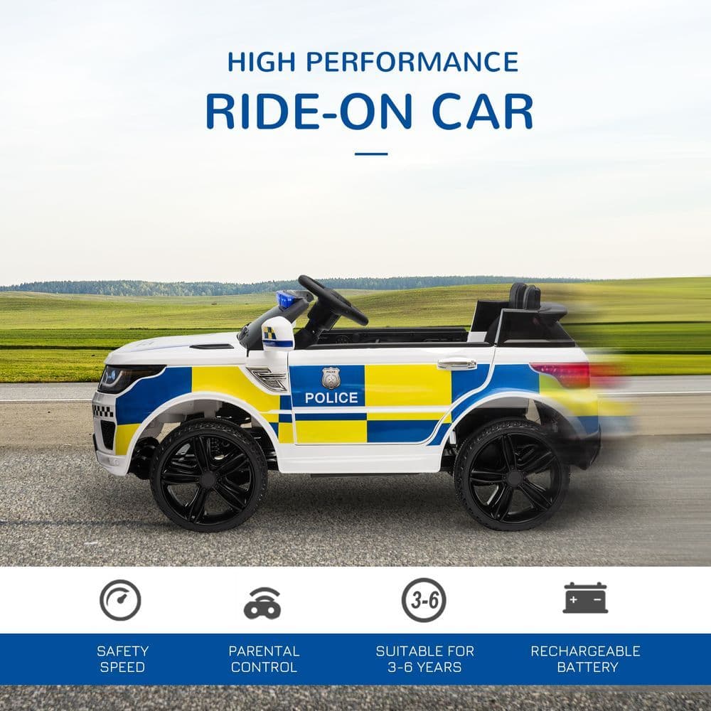image-12V Kid Electric Ride On Police Car w/ Remote Siren Bluetooth 3-6 Years HOMCOM