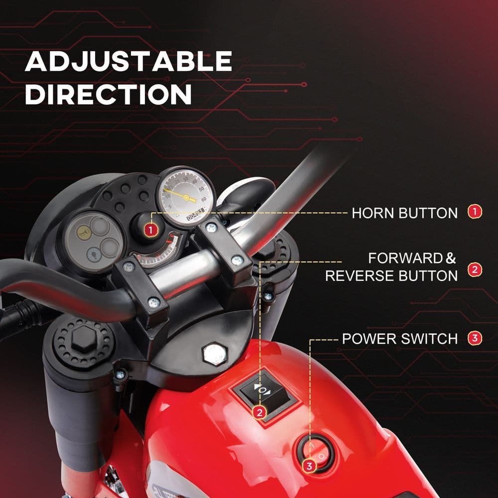 image-Kids 6V Electric Motorcycle Ride-On Toy Battery 18 - 36 Months Red HOMCOM