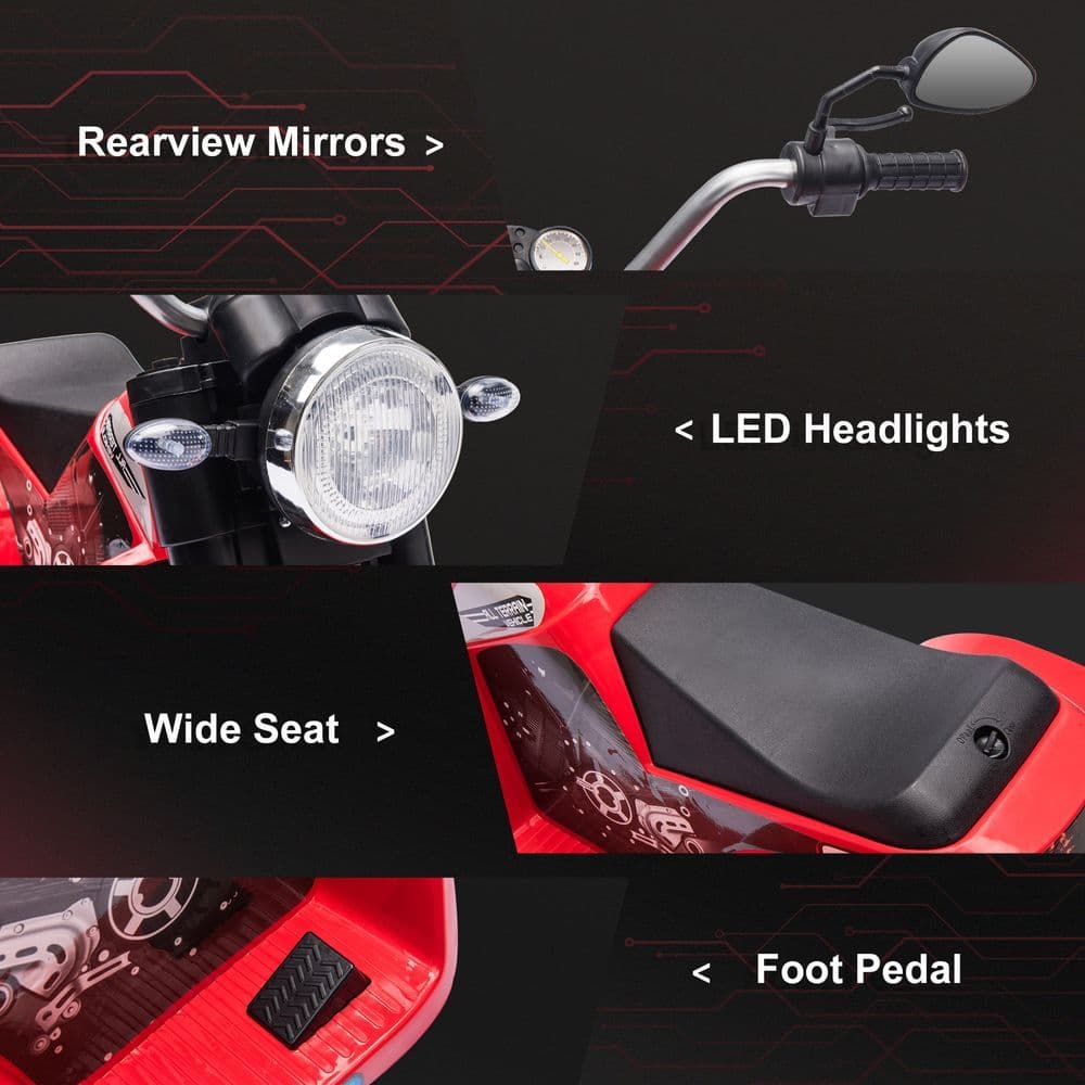 image-Kids 6V Electric Motorcycle Ride-On Toy Battery 18 - 36 Months Red HOMCOM