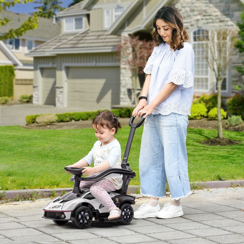 image-Lamborghini 2 in 1 Baby Ride on Push Car Toddler Push Along Car, White