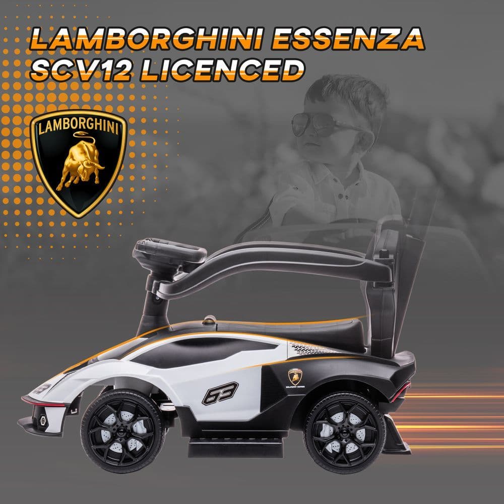image-Lamborghini 2 in 1 Baby Ride on Push Car Toddler Push Along Car, White