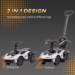 image-Lamborghini 2 in 1 Baby Ride on Push Car Toddler Push Along Car, White