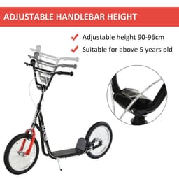 image-90-96cm Kids Kick Scooter Adjustable Handlebar Inflatable Wheels Black HOMCOM