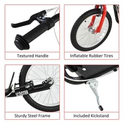image-90-96cm Kids Kick Scooter Adjustable Handlebar Inflatable Wheels Black HOMCOM