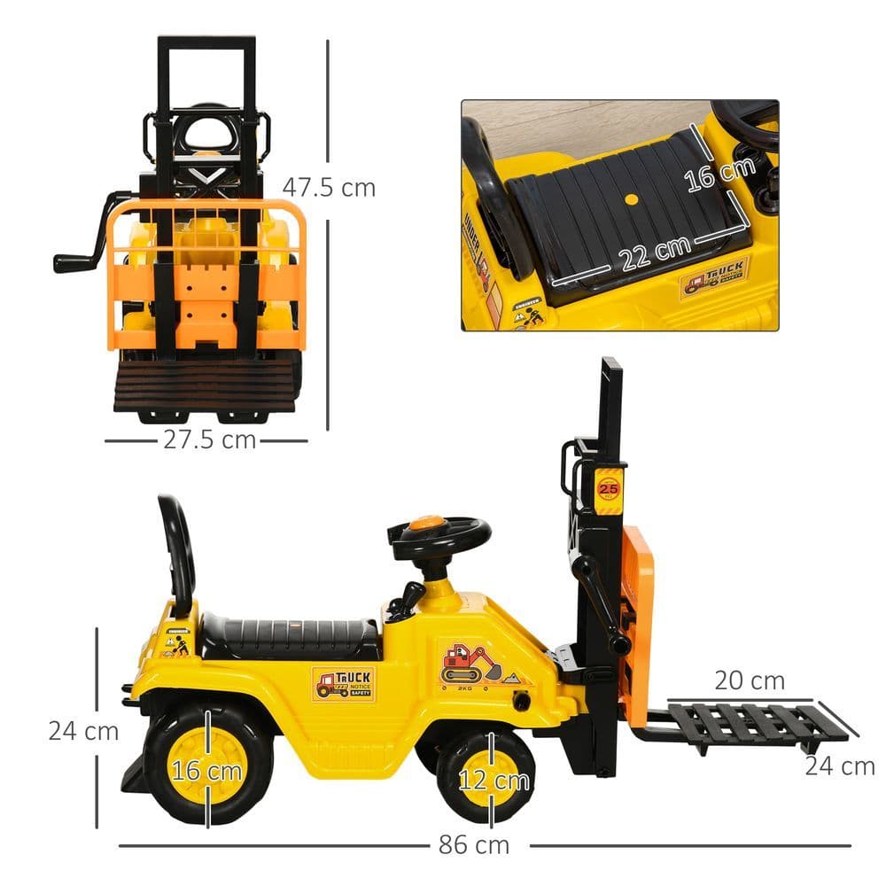 image-HOMCOM Kids Ride on Forklift Truck w/ Fork Tray, Under Seat Storage, Backrest