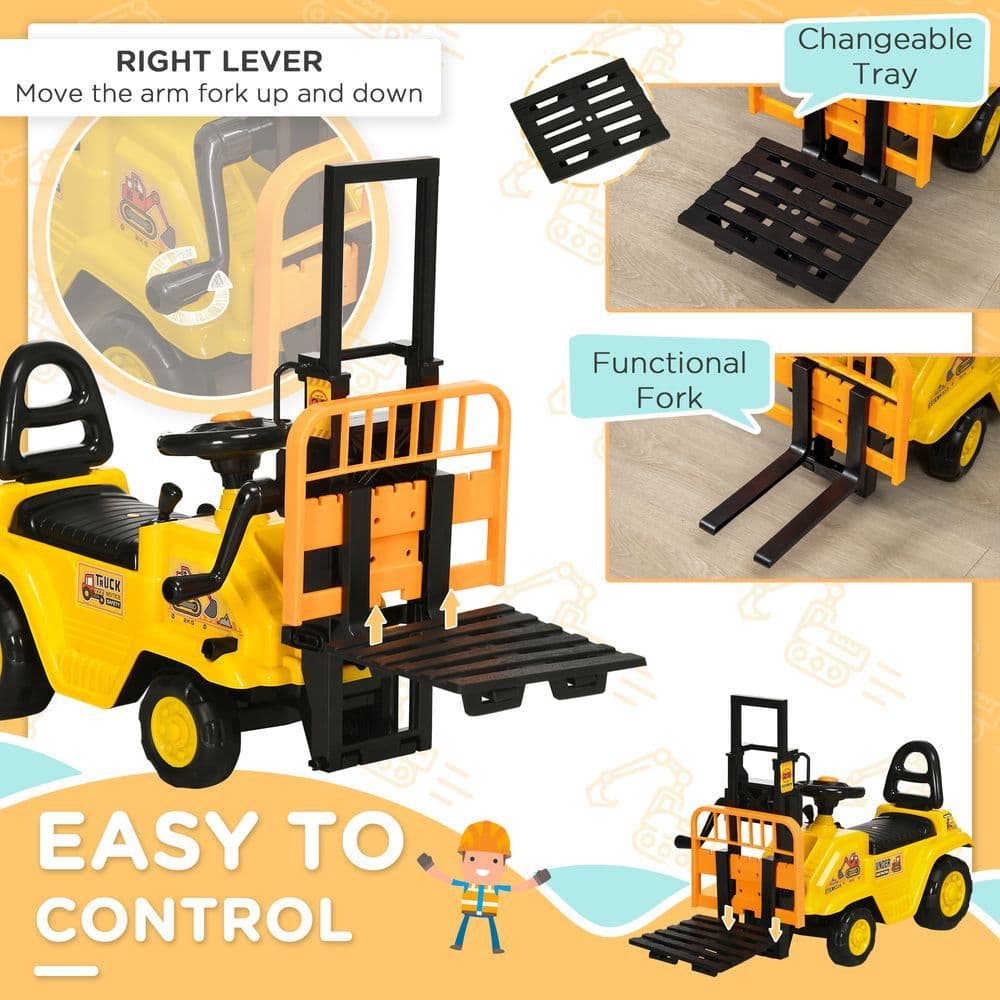 image-HOMCOM Kids Ride on Forklift Truck w/ Fork Tray, Under Seat Storage, Backrest