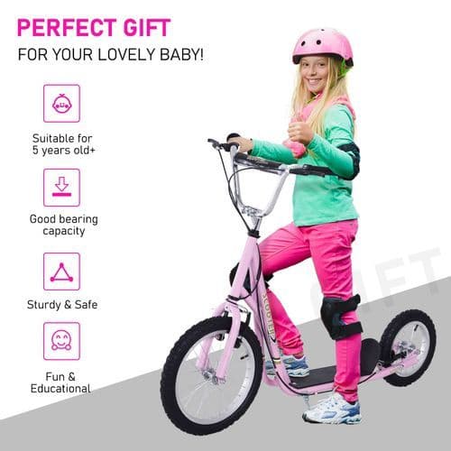 image-Teen Scooter Adjustable Height Dual Brakes Rubber Wheels Kickstand HOMCOM