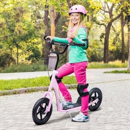image-Push Scooter Teen Kids Stunt Bike Ride On with 12" EVA Tyres, Pink HOMCOM