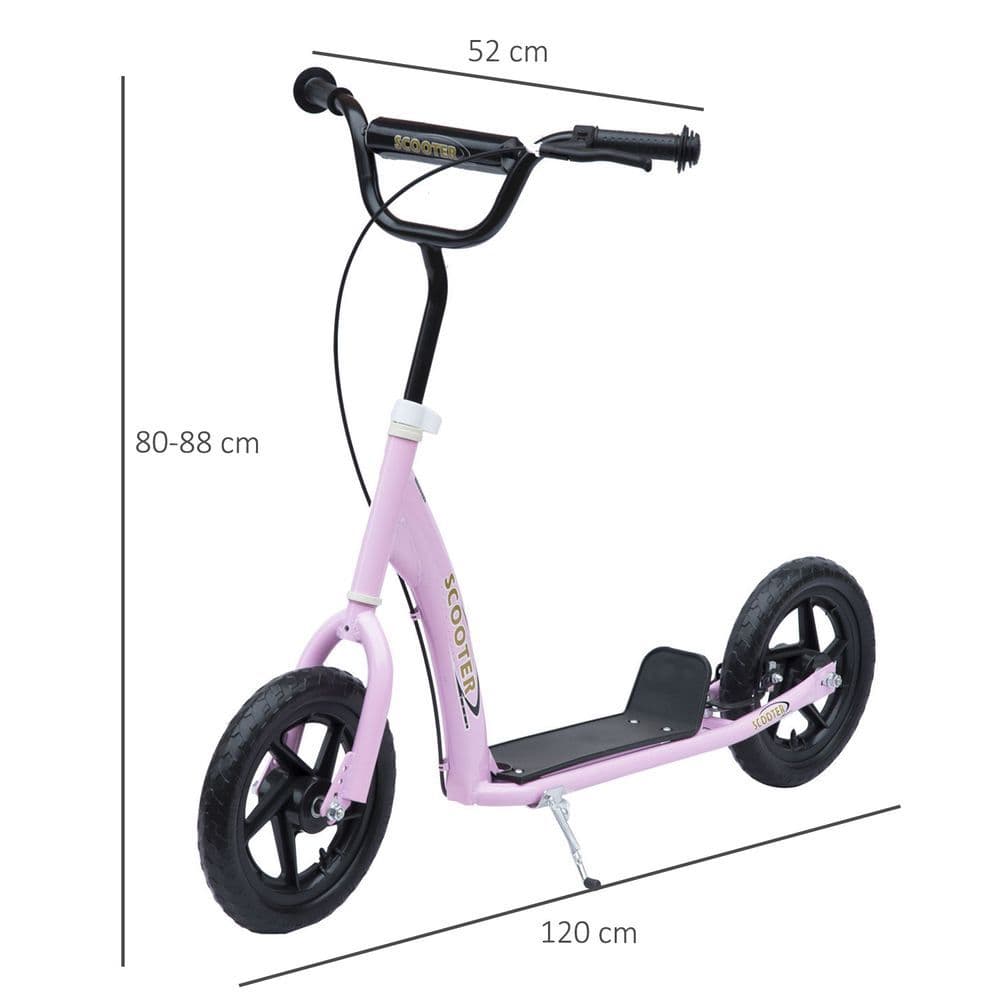 image-Push Scooter Teen Kids Stunt Bike Ride On with 12" EVA Tyres, Pink HOMCOM