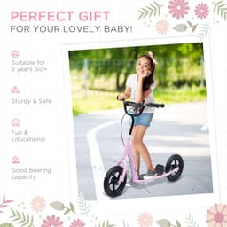 image-Push Scooter Teen Kids Stunt Bike Ride On with 12" EVA Tyres, Pink HOMCOM