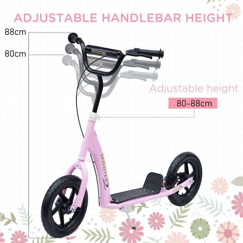 image-Push Scooter Teen Kids Stunt Bike Ride On with 12" EVA Tyres, Pink HOMCOM