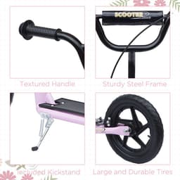 image-Push Scooter Teen Kids Stunt Bike Ride On with 12" EVA Tyres, Pink HOMCOM