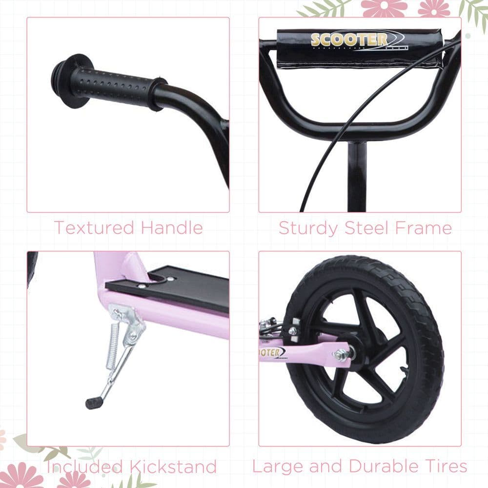 image-Push Scooter Teen Kids Stunt Bike Ride On with 12" EVA Tyres, Pink HOMCOM