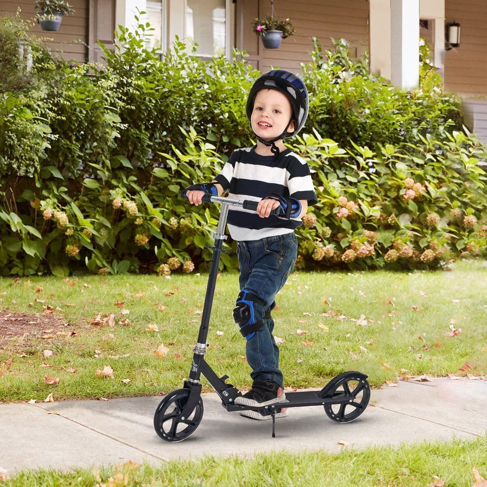 image-Kids Scooter Ride On Toy Height Adjustable For 7-14 Years, Black HOMCOM