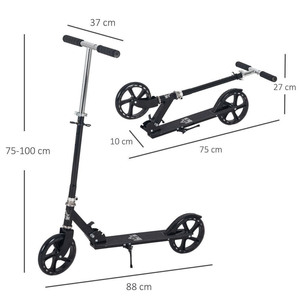 image-Kids Scooter Ride On Toy Height Adjustable For 7-14 Years, Black HOMCOM