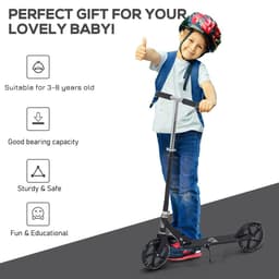 image-Kids Scooter Ride On Toy Height Adjustable For 7-14 Years, Black HOMCOM