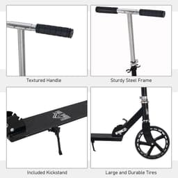image-Kids Scooter Ride On Toy Height Adjustable For 7-14 Years, Black HOMCOM