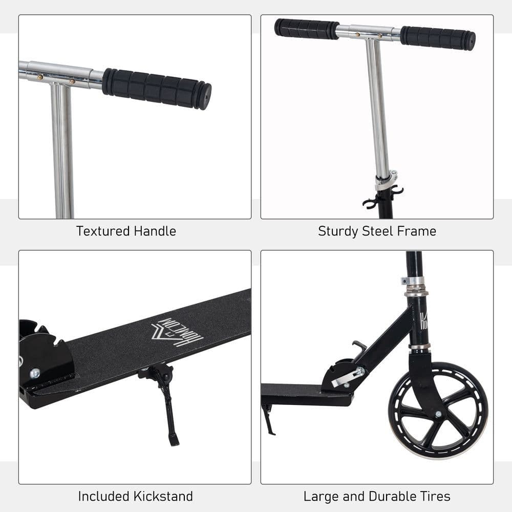 image-Kids Scooter Ride On Toy Height Adjustable For 7-14 Years, Black HOMCOM