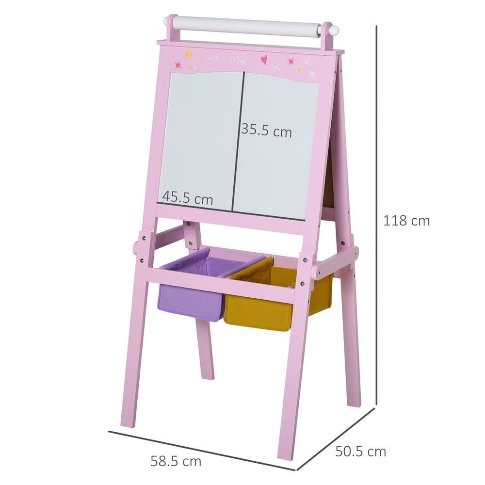 image-Kids Wooden Art Easel with Paper Roll Double-Sided Chalkboard, board HOMCOM