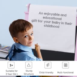 image-Kids Wooden Art Easel with Paper Roll Double-Sided Chalkboard, board HOMCOM