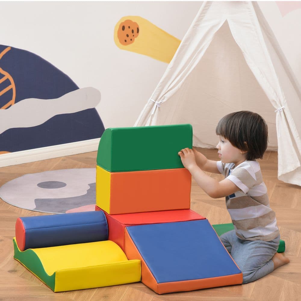 image-HOMCOM 7 Pcs Kids Soft Foam Puzzle Play Blocks Set Learning Toddler Activity