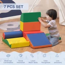 image-HOMCOM 7 Pcs Kids Soft Foam Puzzle Play Blocks Set Learning Toddler Activity