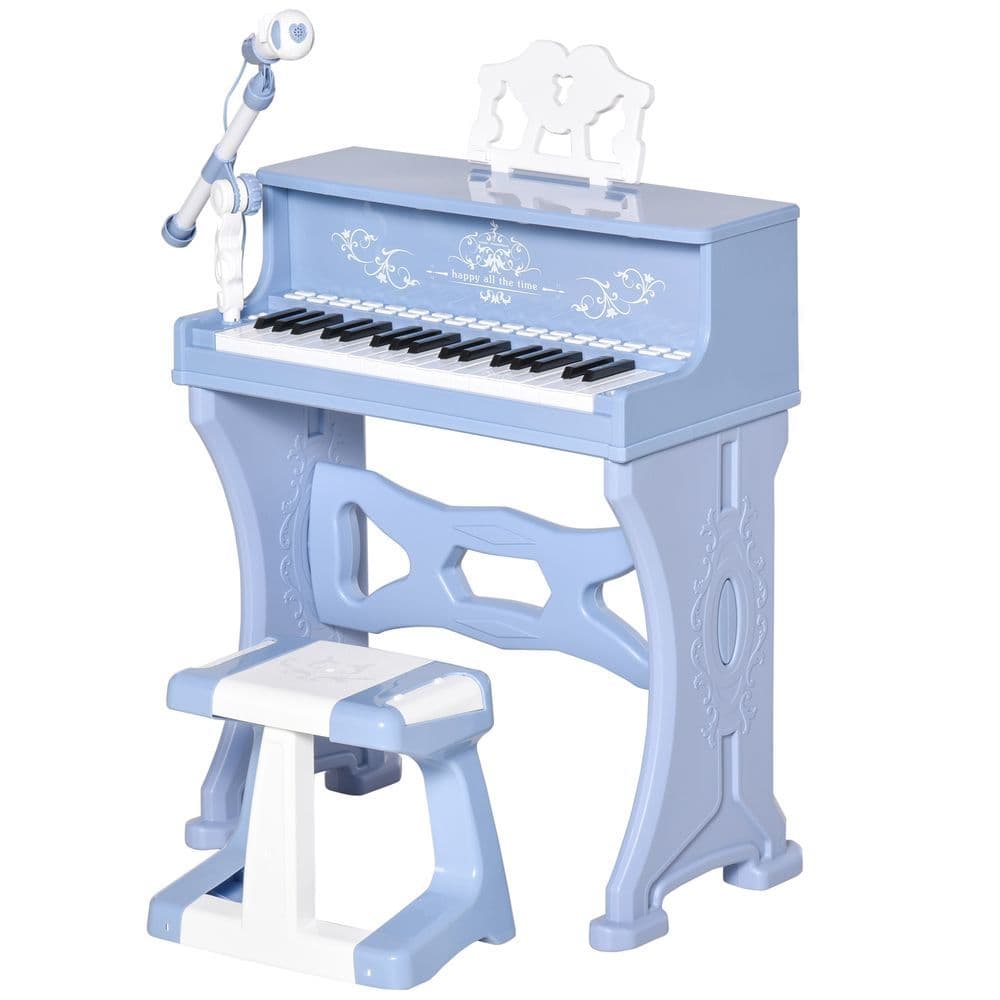 image-HOMCOM 37 Key Keyboard Battery Piano Kids Microphone Stool Educational Game
